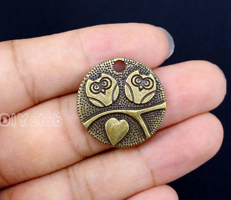 40pcs Antique Bronze Owl Charms Pendant for Jewelry Making 24mm