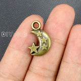 40pcs Antique Bronze Moon Star Charms 21x14mm