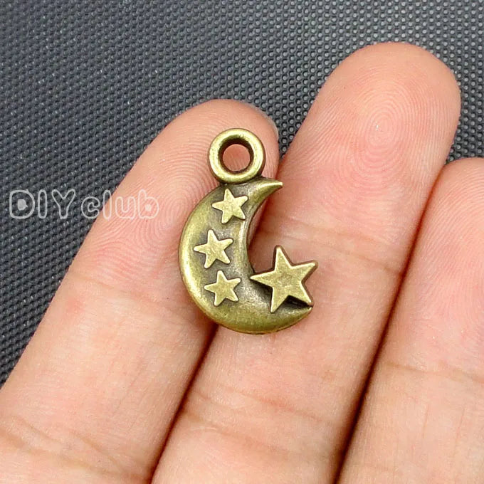 40pcs Antique Bronze Moon Star Charms 21x14mm