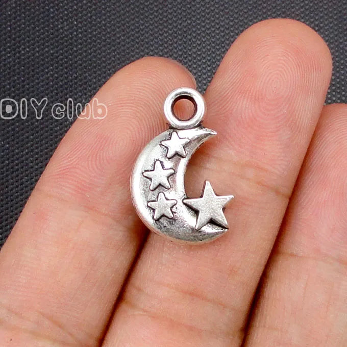 40pcs Tibetan Silver Moon and Star Charms 21x14mm