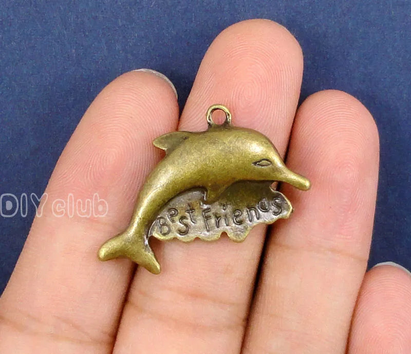 40pcs Antique Bronze Dolphin Charms Pendant 34x21mm