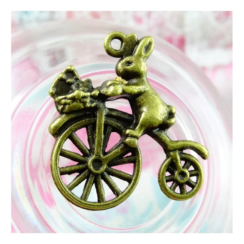 40pcs Rabbit on Bike Charms 23.7*21MM Antique Bronze Plated Pendants DIY Jewelry