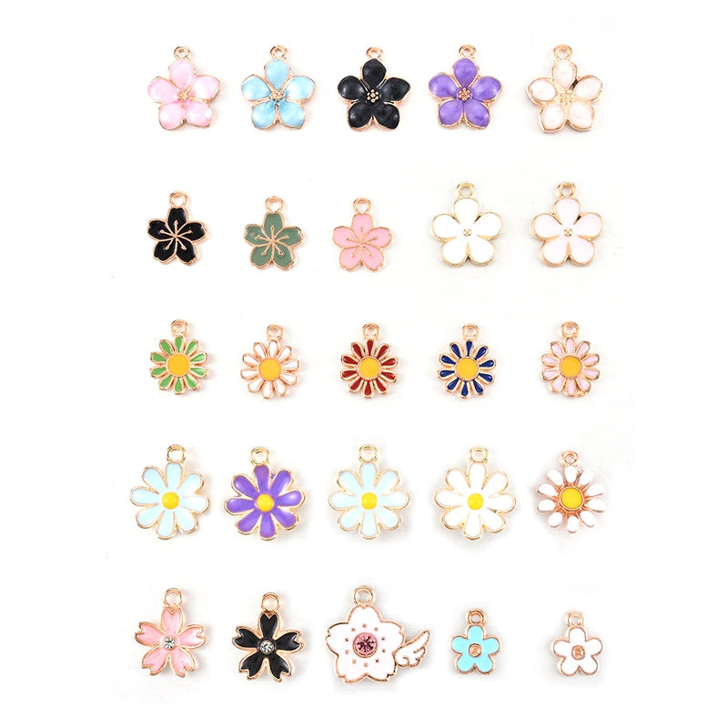40pcs Daisy Flowers Metal Drop Oil Charms Enamel Pendant DIY Accessories