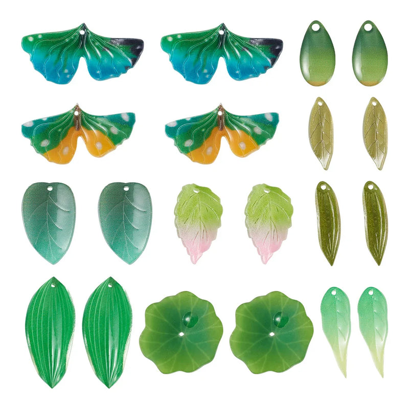 40pcs Ginkgo Leaf Green Acrylic Charms for DIY Jewelry Making