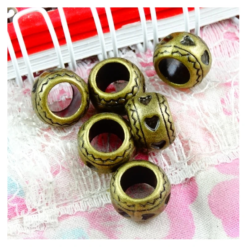 40pcs Hearts Beads 6.5mm big hole Charms Antique Bronze DIY Bracelet Making