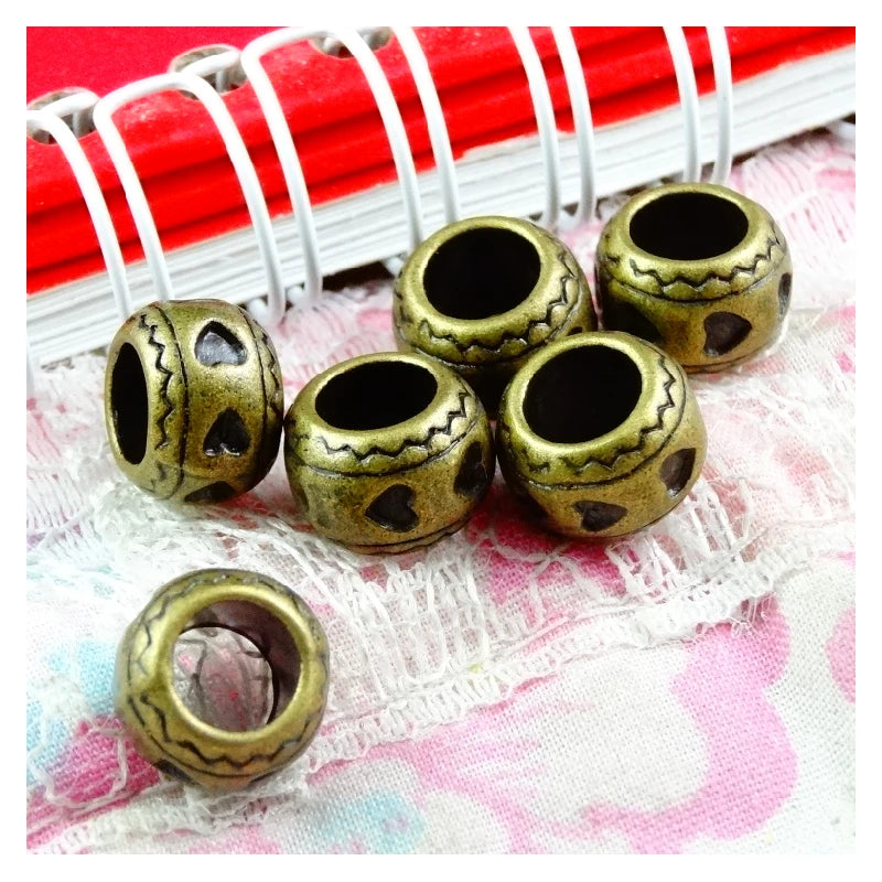 40pcs Hearts Beads 6.5mm big hole Charms Antique Bronze DIY Bracelet Making