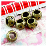 40pcs Hearts Beads 6.5mm big hole Charms Antique Bronze DIY Bracelet Making
