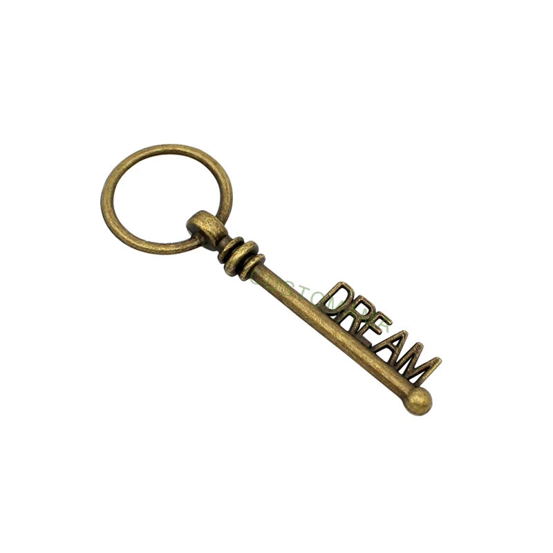 40pcs Antique Bronze Dream Key Charms Pendant 52x17mm