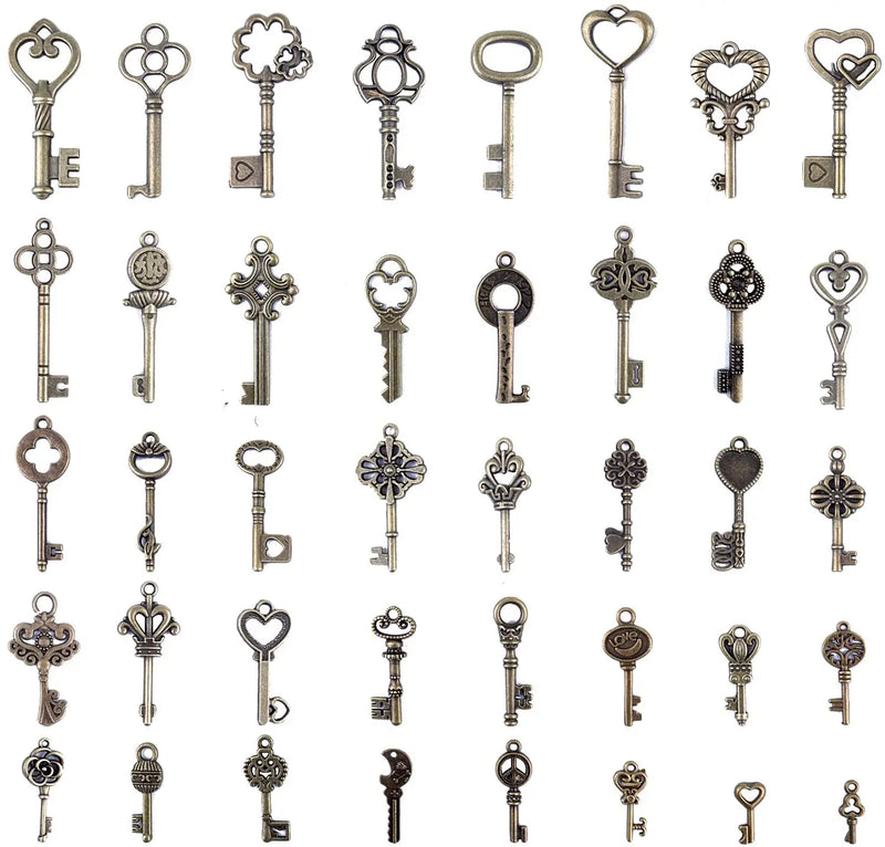 40pcs Vintage Alloy Skeleton Key Charms for DIY Jewelry Making Craft Supplies