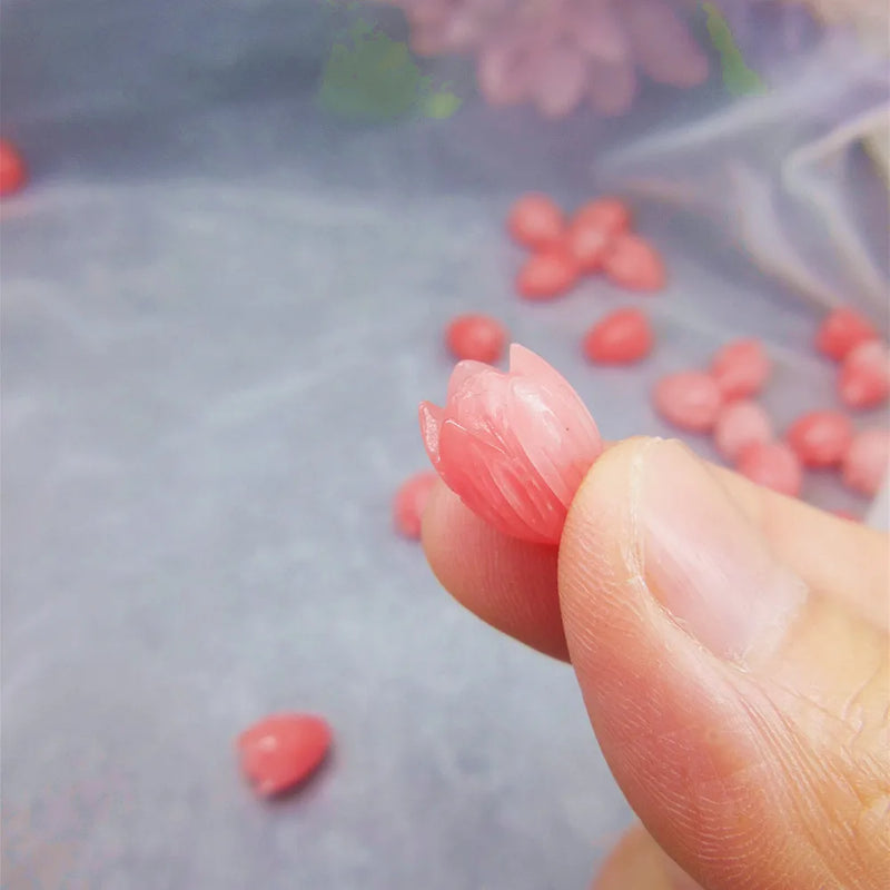 40pcs Natural Coral Powder Tulip Flower Loose Beads For Jewelry Making