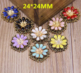 40pcs Golden Chrysanthemum Hair Accessories Enamel Daisy Flower Button