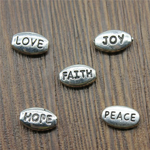 40pcs Antique Silver Love Faith Joy Peace Hope Small Hole Beads Charm