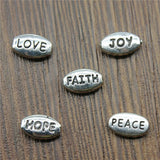 40pcs Antique Silver Love Faith Joy Peace Hope Small Hole Beads Charm