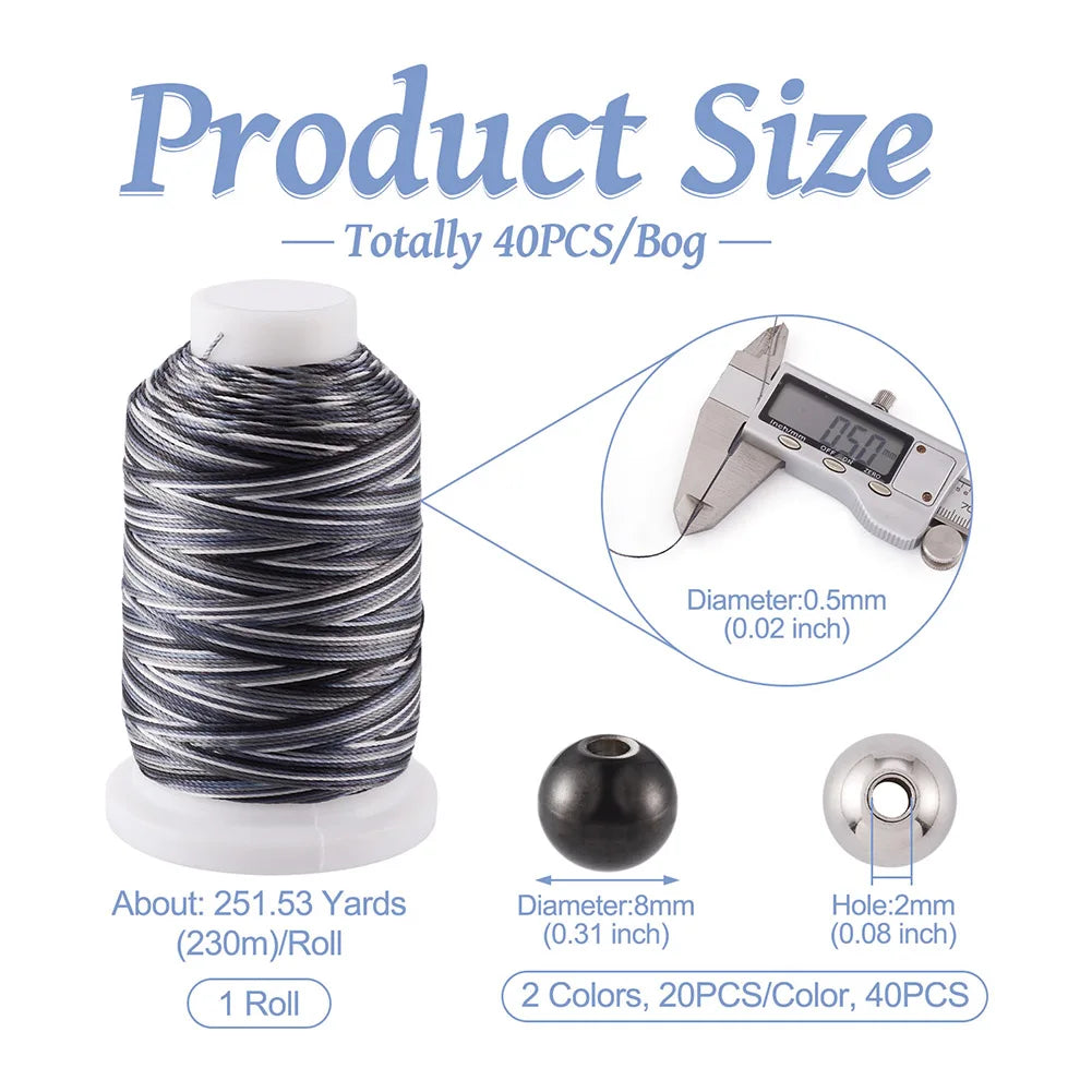 40pcs Stainless Steel Bead 0.5mm Waxed Cord for Jewelry Making