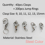 40pcs Stainless Steel Lobster Clasp + Jump Rings DIY Jewelry Making Findings