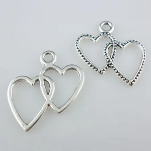 40pcs Tibetan Silver Heart to Heart Love Charms Craft Pendants 23x24mm
