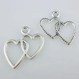 40pcs Tibetan Silver Heart to Heart Love Charms Craft Pendants 23x24mm
