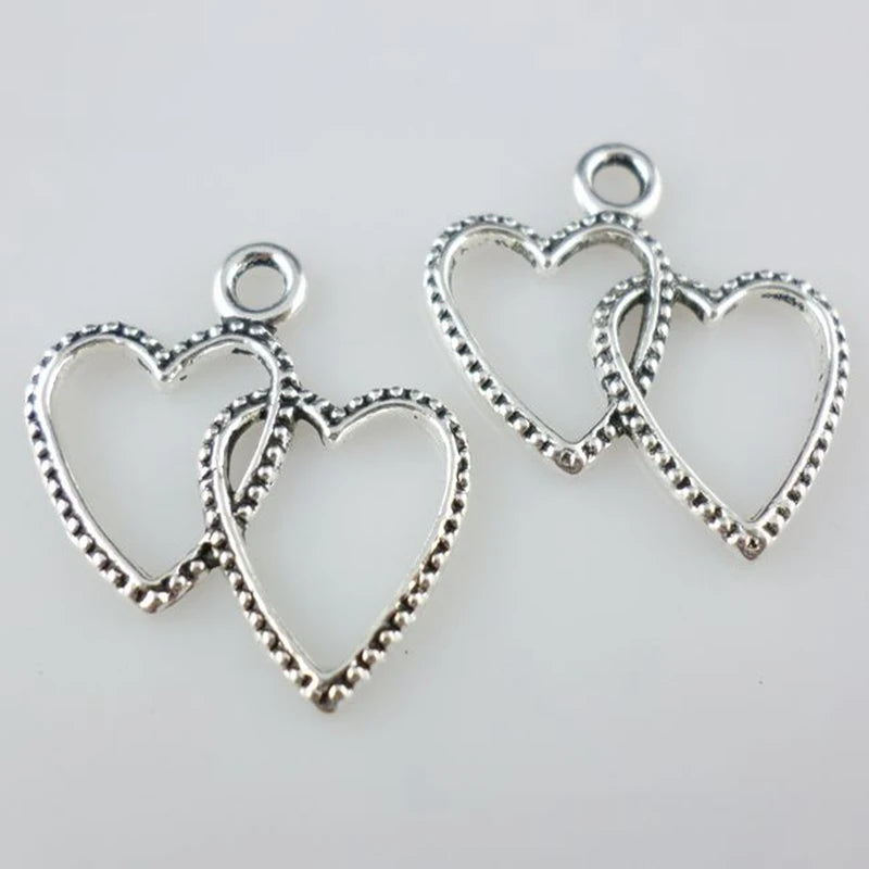 40pcs Tibetan Silver Heart to Heart Love Charms Craft Pendants 23x24mm