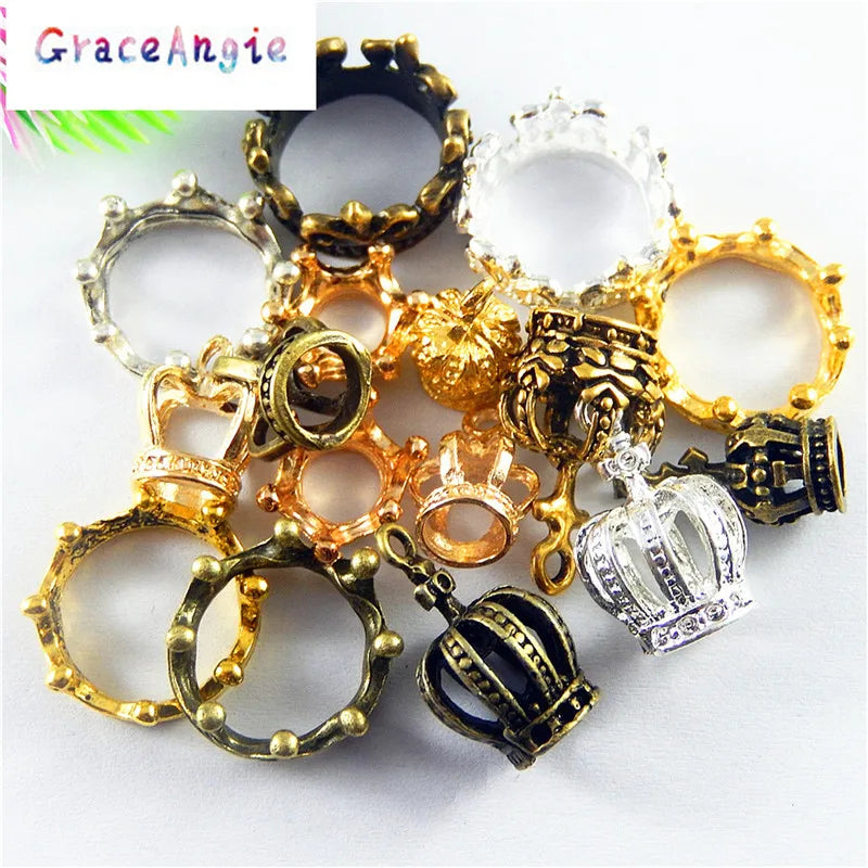 40pcs Metal Crown Ground Pendant Hollow Princess Charms Bracelet Necklace