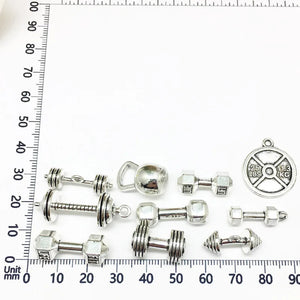 40pcs Antique Silver Sport Dumbbell Barbell Charms for Bracelet Earring Jewelry