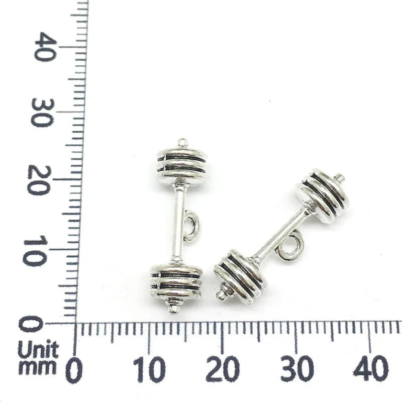 40pcs Antique Silver Sport Dumbbell Barbell Charms for Bracelet Earring Jewelry