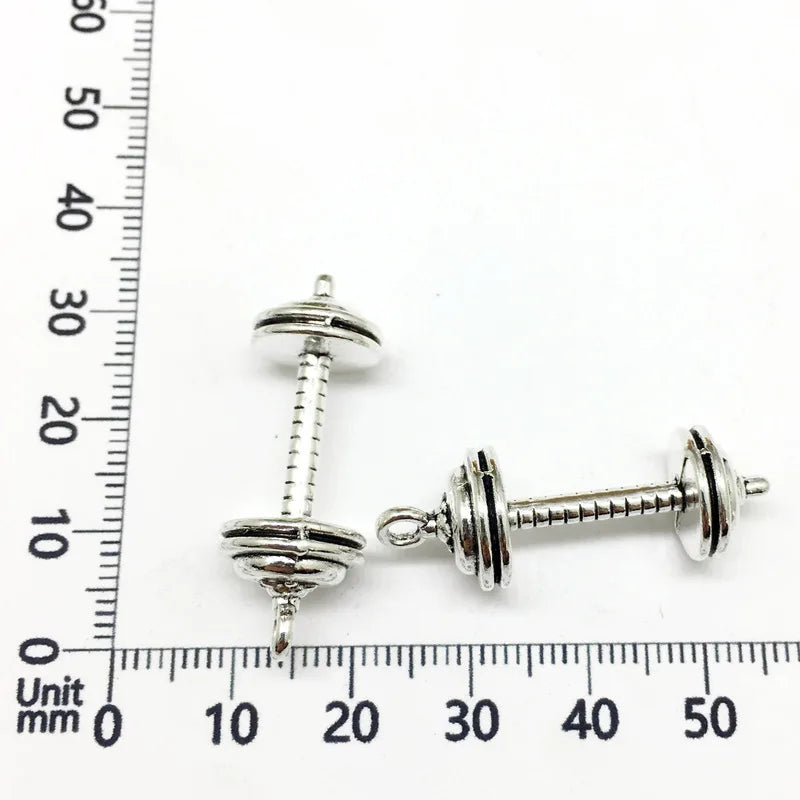40pcs Antique Silver Sport Dumbbell Barbell Charms for Bracelet Earring Jewelry