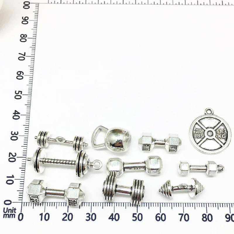 40pcs Antique Silver Sport Dumbbell Barbell Charms for Bracelet Earring Jewelry
