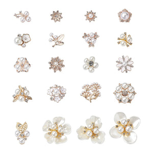 40pcs Mixed Alloy Cabochons with Pearl Crystal Flower