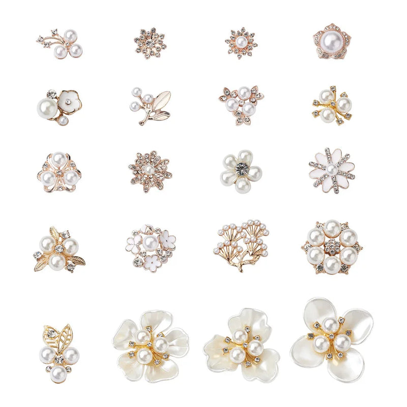 40pcs Mixed Alloy Cabochons with Pearl Crystal Flower
