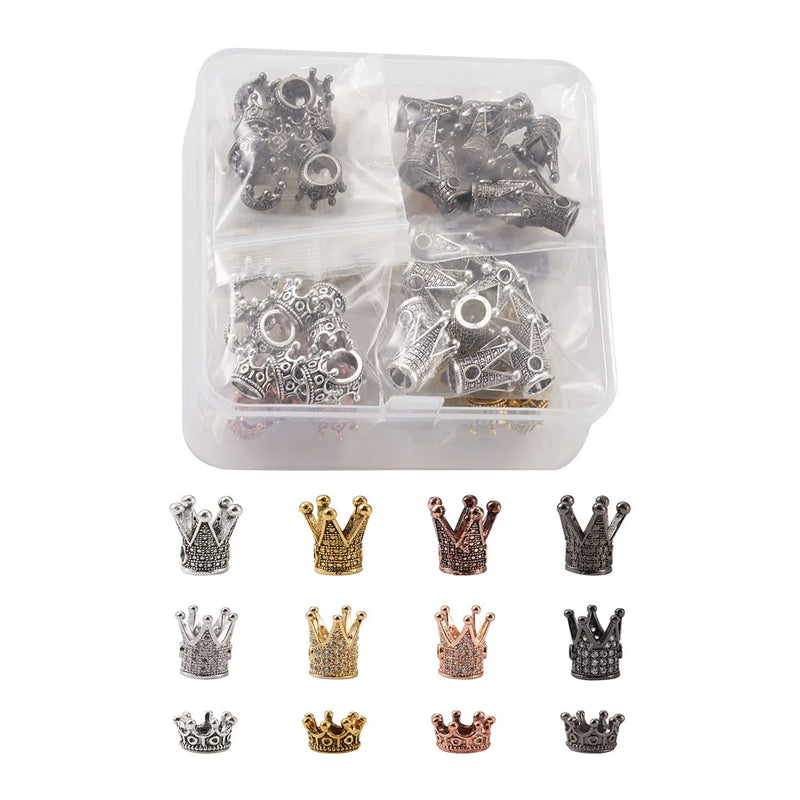 40pcs Brass Micro Pave CZ Crown Beads Tibetan Style DIY Jewelry Bracelet Decor