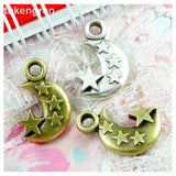 40pcs Antique Bronze/Silver Star Moon Pendants DIY Jewelry Craft Charms