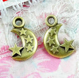 40pcs Antique Bronze/Silver Star Moon Pendants DIY Jewelry Craft Charms