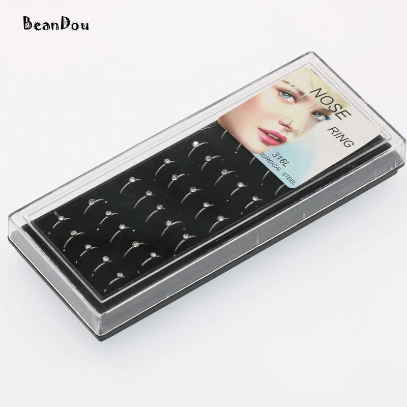 40pcs Crystal Nose Ring Surgical Steel Nose Stud Body Piercing