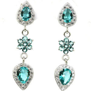 Gorgeous Aquamarine Citrine Tanzanite CZ Earrings, 925 Sterling Silver