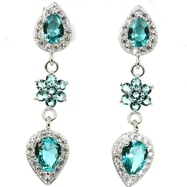 Gorgeous Aquamarine Citrine Tanzanite CZ Earrings, 925 Sterling Silver