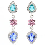 Lovely 4.6g Tanzanite Pink Kunzite Aquamarine CZ Silver Earrings