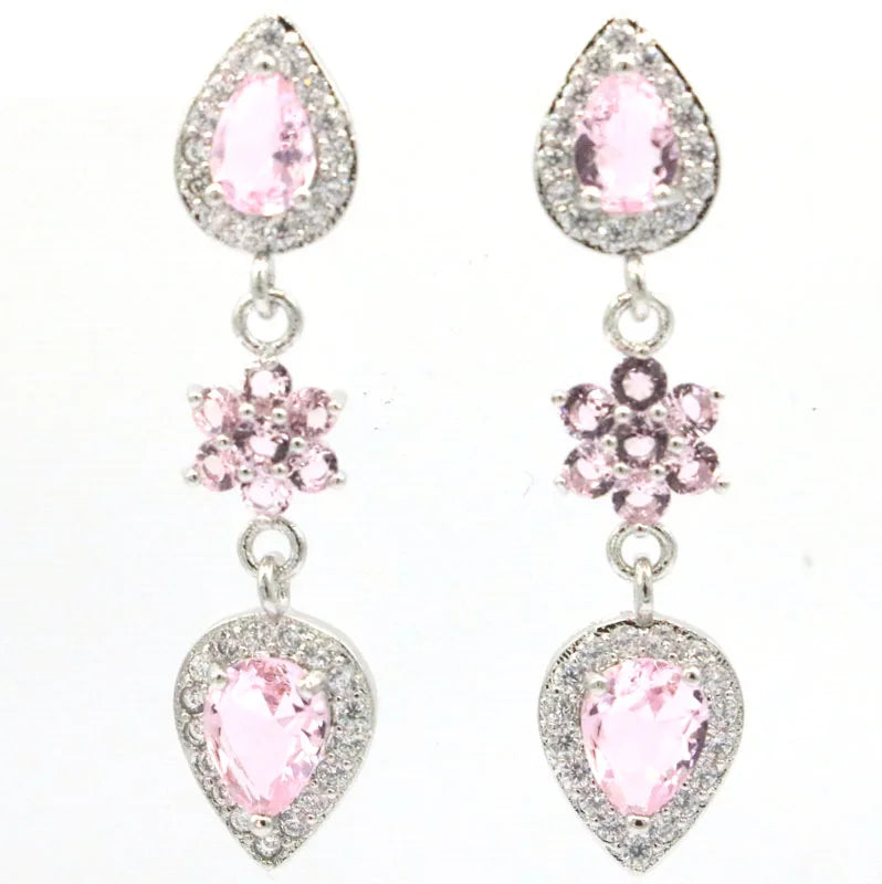 Lovely 4.6g Tanzanite Pink Kunzite Aquamarine CZ Silver Earrings