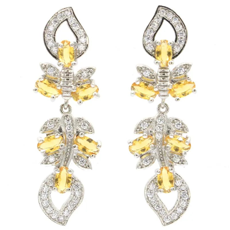 Golden Citrine Tanzanite CZ Silver Earrings Drop