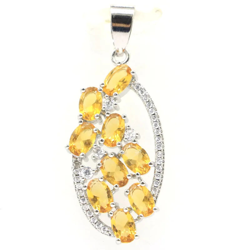 Stunning Golden Citrine CZ Women Engagement Silver Pendant