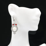 Owl Pendant Jewelry Set with Blood Ruby Pearl and Cubic Zircon