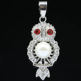 Owl Pendant Jewelry Set with Blood Ruby Pearl and Cubic Zircon