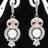 Owl Pendant Jewelry Set with Blood Ruby Pearl and Cubic Zircon