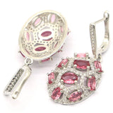 Pink Tourmaline CZ 925 Silver Earrings, Wedding Jewelry