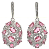 Pink Tourmaline CZ 925 Silver Earrings, Wedding Jewelry