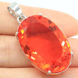 Big Oval Spessartine Garnet Aquamarine Silver Pendant