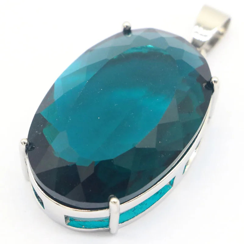 Big Oval Spessartine Garnet Aquamarine Silver Pendant