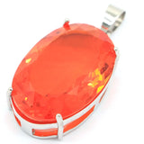 Big Oval Spessartine Garnet Aquamarine Silver Pendant