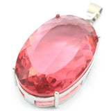 Big Oval Gemstone Pink Morganite Violet Tanzanite Silver Pendant