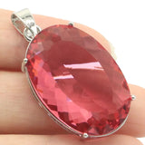 Big Oval Gemstone Pink Morganite Violet Tanzanite Silver Pendant