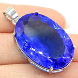 Big Oval Gemstone Pink Morganite Violet Tanzanite Silver Pendant